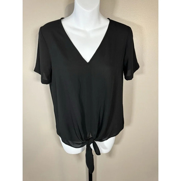 Madewell Modern  Tie Front Tee Black Size Xs - Picture 1 of 7